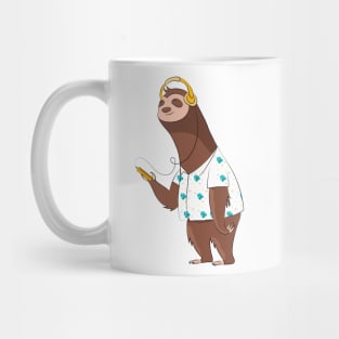 Kawaii Cute Sloth Listening To Music Mug